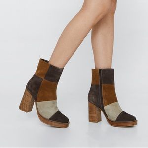 Nasty Gal Suede Color Block Platform Ankle Boots
